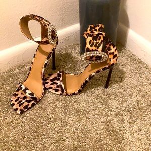 Luxe cuff with rhinestone buckle leopard Sandals